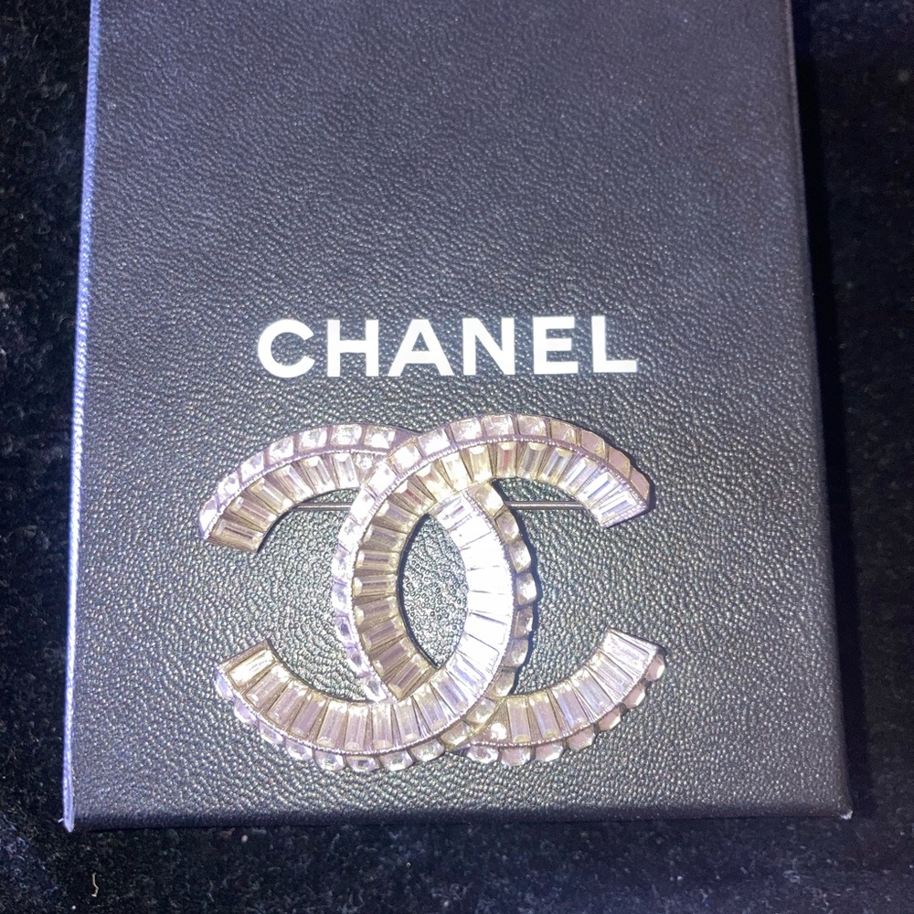 Chanel Silver Logo Brooch
